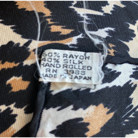 Vintage Silk & Rayon Blend Animal Print Scarf Japan 26” Square Black Tan Cream - Picture 6 of 7